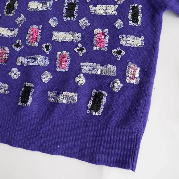 Vintage Franco Valeri Purple w Silver & Pink Embellishments CrewNeck  Sweater S - Picture 6 of 13